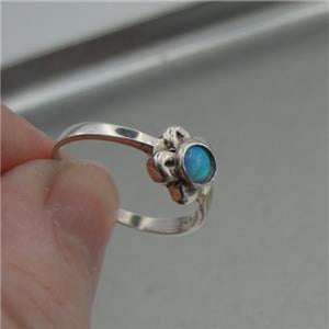Hadar Designers Yellow Gold 925 Silver Blue Opal Ring size 7.5 Handmade (S) SALE