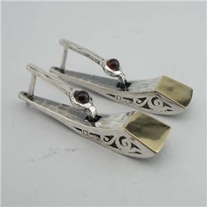Hadar Designers Red Garnet Earrings Handmade 9k Gold 925 Sterling Silver (ms1190