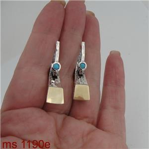 Hadar Designers Blue Opal Earrings Handmade 9k Gold 925 Sterling Silver (ms1190