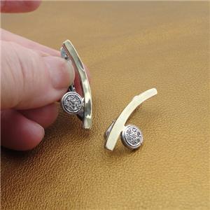 Hadar Designers 9K Yellow Gold 925 Silver Earrings White Zircon Handmade Deco