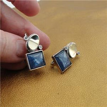 Load image into Gallery viewer, Hadar Designers  9k Yellow Gold 925 Silver Sodalite Zircon Earrings Handmade ()y