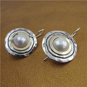 Hadar Designers  9k Yellow Gold 925 Sterling Silver Pearl Zircon Earrings (ms) y