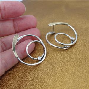 Hadar Designers 9k Yellow Gold 925 Silver CZ Hoop Stud Earrings Handmade (ms) Y