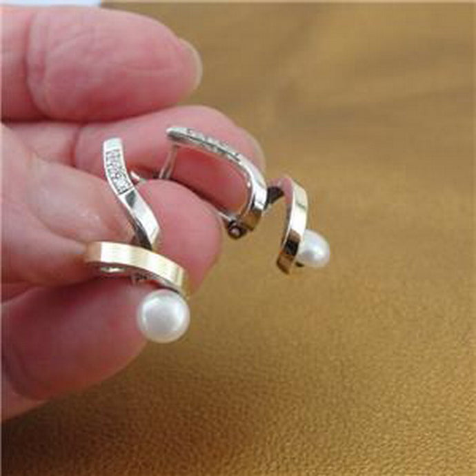 Hadar Designers 9k Yellow Gold 925 Sterling Silver Pearl Zircon Earrings (ms)