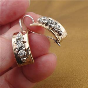Hadar Designers 9k yellow Gold 925 Sterling Silver Zircon J Hoop Earrings(MS 466