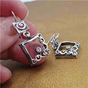 Hadar Designers Sterling Silver Zircon Earrings Charming Dangle Handmade (MS)Y