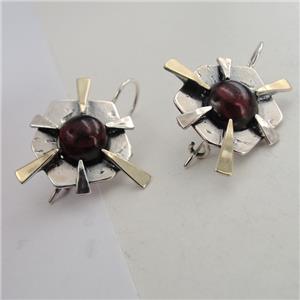 Hadar Designers Red Garnet Earrings Bold Handmade 9k Gold Sterling Silver (ms)y