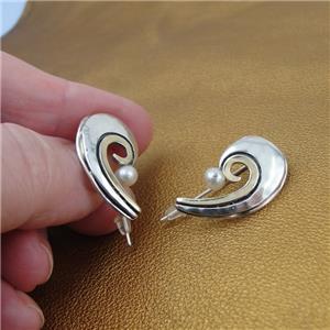 Hadar Designers 9k Yellow Gold 925 Silver White Pearl Earrings Handmade Art(MS)y