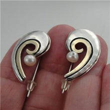 Load image into Gallery viewer, Hadar Designers 9k Yellow Gold 925 Silver White Pearl Earrings Handmade Art(MS)y