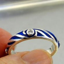Load image into Gallery viewer, Blue Enamel Zircon Ring 925 Silver 8.5, 9.5 Handmade Hadar Designers  (SN)SALE