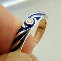 Load image into Gallery viewer, Blue Enamel Zircon Ring 925 Silver 8.5, 9.5 Handmade Hadar Designers  (SN)SALE