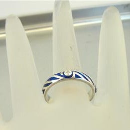 Blue Enamel Zircon Ring 925 Silver 8.5, 9.5 Handmade Hadar Designers  (SN)SALE