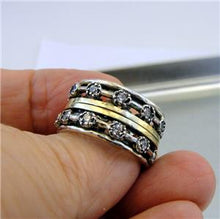 Load image into Gallery viewer, Hadar Designers Swivel 9k Yellow Gold 925 Silver Zircon Ring 6.5 only (SN)LAST