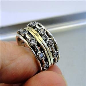 Hadar Designers Swivel 9k Yellow Gold 925 Silver Zircon Ring 6.5 only (SN)LAST