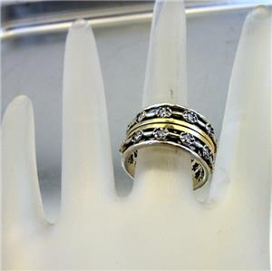 Hadar Designers Swivel 9k Yellow Gold 925 Silver Zircon Ring 6.5 only (SN)LAST