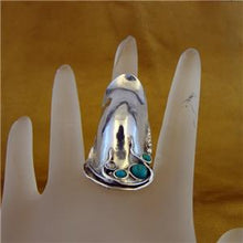 Load image into Gallery viewer, Hadar Designers Turquoise Ring 925 Sterling Silver size 7, 7.5 Handmade (H 105)Y