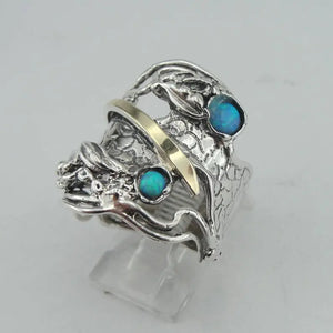 Hadar Designers ring blue opal 7,8,9,10 9k gold 925 sterling silver (ms 1104)