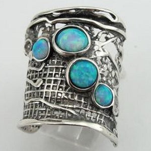 Blue Opal Ring 925 Sterling Silver Handmade Hadar Designers sz 6,7,8,9,10 (H 144