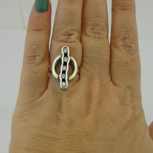 Hadar Designers ring 9k yellow gold sterling silver zircon handmade (ms1744)