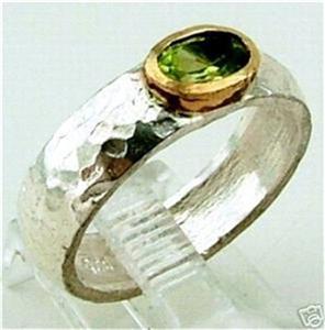 Hadar Designers 9k yellow Gold Silver Tourmaline Ring 5,6,7,8,9 Handmade (I r73