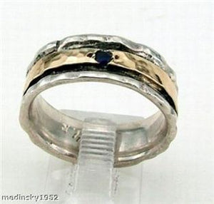 Hadar Designers Blue Sapphire Ring Handmade S Silver Yellow Gold 6,7,8,9 (I r58)