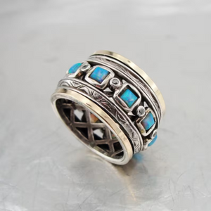 Hadar Designers Opal Ring Swivel 9k Gold Sterling Silver 6,7,8,9 Handmade (sn)