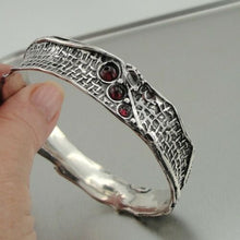 Load image into Gallery viewer, Hadar Designers red garnet bangle bracelet 925 sterling silver handmade (H 3142)