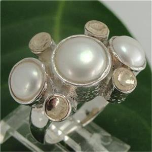 Hadar Designers 9k Yellow Gold Sterling Silver Pearl Ring 7,8,9,10 (I r390)