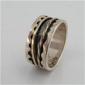 Hadar Designers Swivel 9k Yellow Gold 925 Silver Ring 7.5 ,8 Handmade (I r006) y