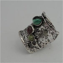 Load image into Gallery viewer, Hadar Designers Sterling Silver Green Blue Tourmaline Ring 7,8,9,10 (H 144)