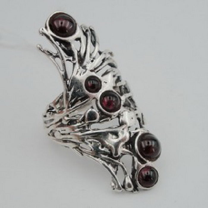 Hadar Designers Garnet Ring 925 Sterling Silver Handmade Peacock 6,7,8,9 (H 1588