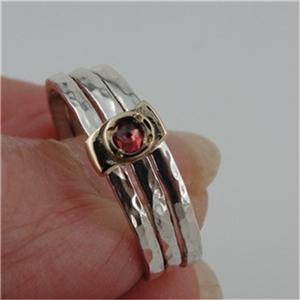 Hadar Designers Handmade 9k Gold Sterling Silver Garnet Ring 6,7,8,9,10 (I r414)