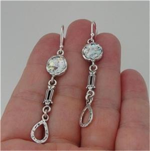 Hadar Designers Handmade 925 Sterling Silver Roman Glass Earrings (as 140366)
