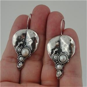Hadar Designers Handmade Art 925 Sterling Silver Drop Pearl Earrings (H 2663)