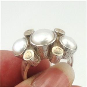 Hadar Designers 9k Yellow Gold Sterling Silver Pearl Ring 7,8,9,10 (I r390)