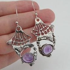 Amethyst Earrings Drop Dangle 925 Sterling Silver Handmade Hadar Designers (H)