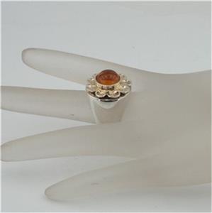 Hadar Designers 9k Yellow Gold Handmade Sterling Silver Amber Ring 7.5, 8 (H) Y