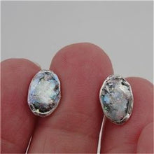 Load image into Gallery viewer, Hadar Designers 925 Sterling Silver Roman Glass Oval Stud Earrings Handmade (AS)