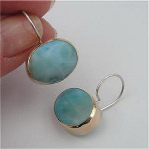 Gold Blue Larimar Earrings 925 Silver 9k Yellow  Handmade Hadar Designers  (I e36Y