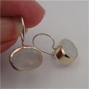 Hadar Designers Handmade Sterling Silver 9k Yellow Gold Moonstone Earrings(I e36