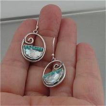 Load image into Gallery viewer, Hadar Designers 925 Sterling Silver Roman Glass Turquoise Earrings Handmade (as