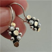 Load image into Gallery viewer, Hadar Designers 9k Yellow Gold 925 Silver White Pearl Earrings Handmade (I e440)