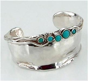 Hadar Designers Handmade 925 Sterling Silver Blue Opal Art Cuff Bracelet (H 396)