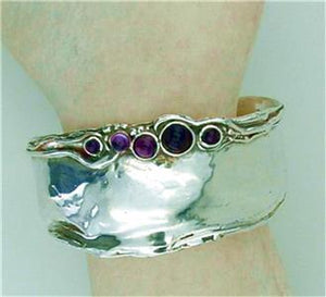 Hadar Designers Handmade 925 Sterling Silver Blue Opal Art Cuff Bracelet (H 396)