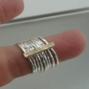 Hadar Designer Handmade 9k Yellow Gold Sterling Silver Multi Ring 7,8,9, (I r499