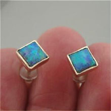 Load image into Gallery viewer, Hadar Designers Handmade 9k Yellow gold 5mm Square Blue Opal Earrings (I e96)