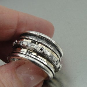 Hadar Designers Handmade 9k Yellow Gold Silver CZ Swivel Ring 6,7,8,9,10 (I r551