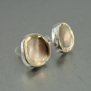 Hadar Designers  9k Yellow Gold 925 Silver Stud Earrings Classy Handmade (I e455