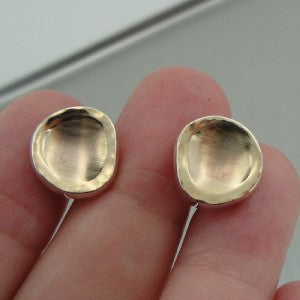 Hadar Designers  9k Yellow Gold 925 Silver Stud Earrings Classy Handmade (I e455