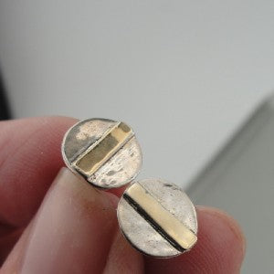 Hadar Designers 9k  Gold Sterling Silver Round Stud Earrings Handmade (I e480)